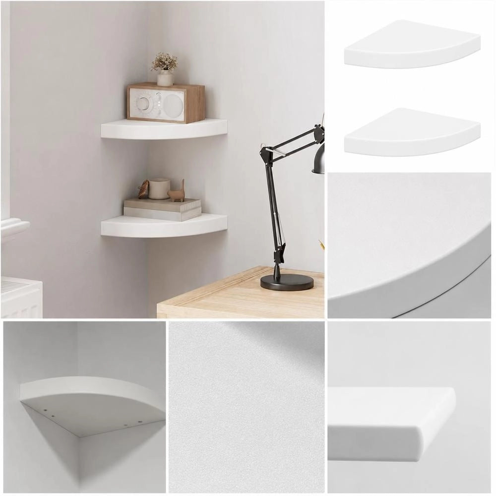 Corner Floating Shelves, 2 Pieces, White, 25x25x3.8 Cm, MDF
