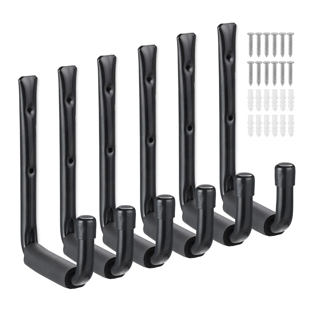 Set di 6 portautensili a forma di J per stoccaggio ottimizzato giardino officina cantina 12 x 10 x 15 cm in acciaio nero 13_0012067