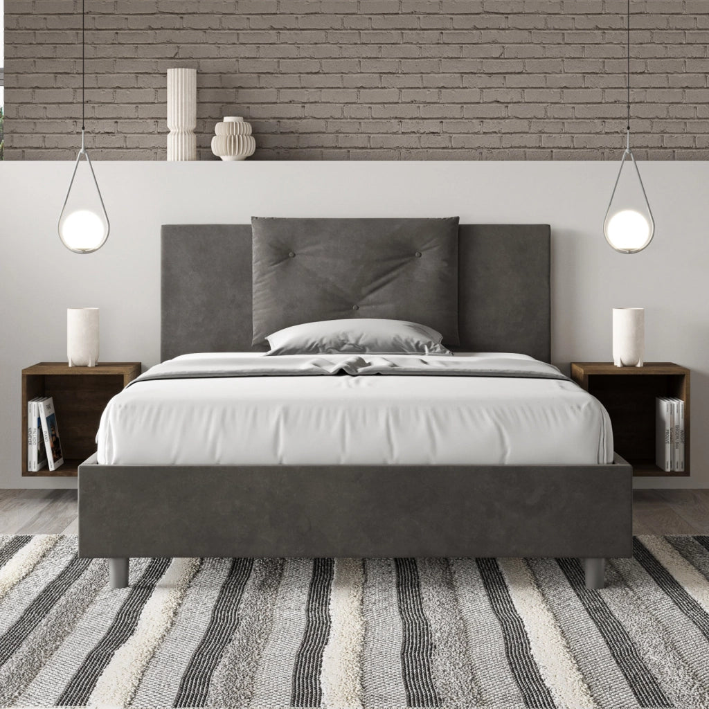 BS COM Letto una piazza e mezza contenitore imbottito 130x210 microfibra grigio