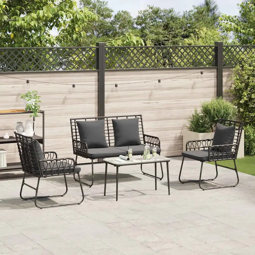 Set da Pranzo per Giardino 3 pcs Nero e antracite polyrattan 42010352