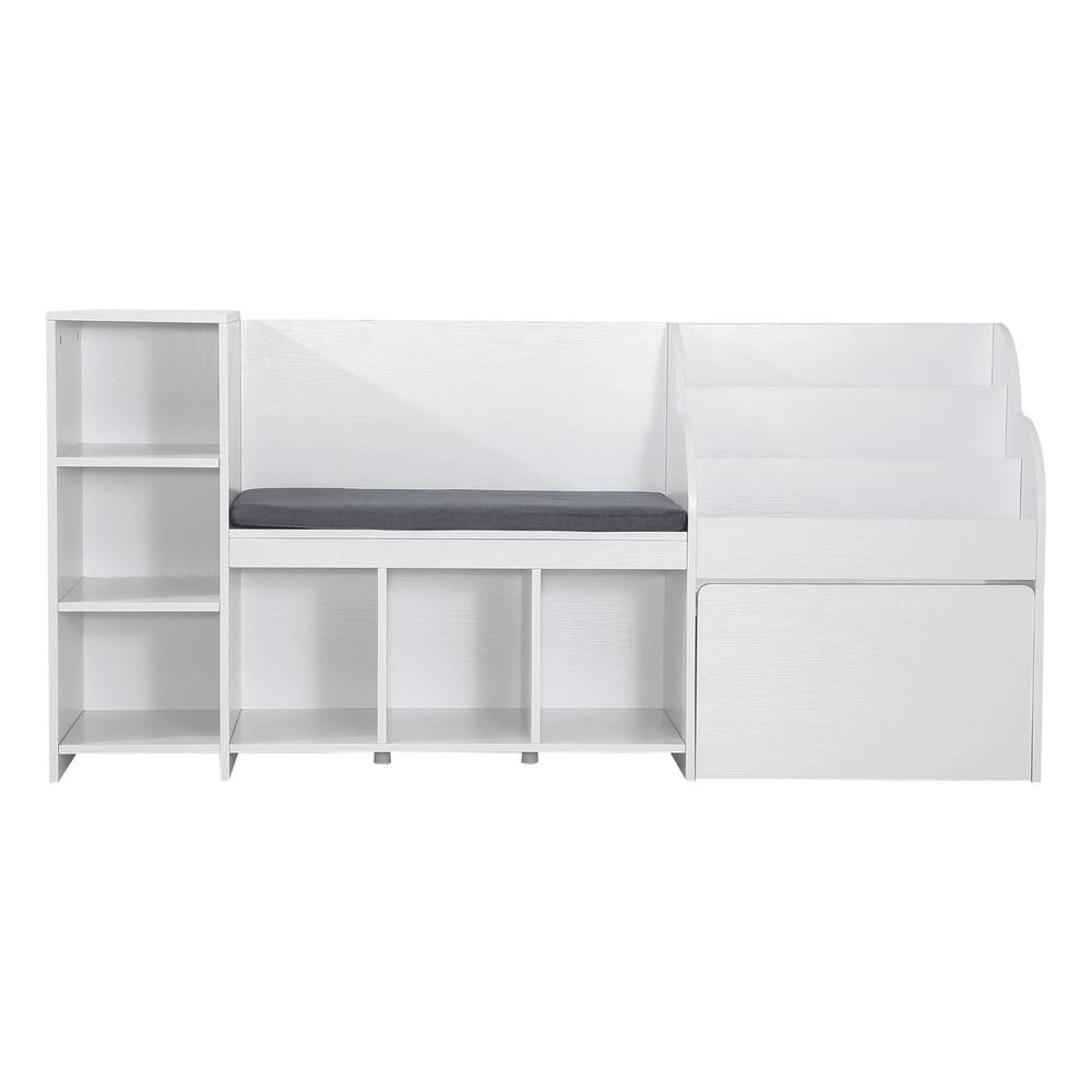 Panca Portagiocattoli Bambini 170x40x80 cm Cassapanca Scaffale Libri Legno Contenitore Lettura Schienale Sala Giochi