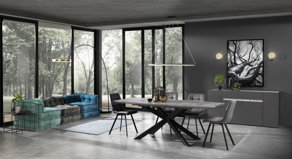 Pouf quadrato in cotone blu non sfoderabile