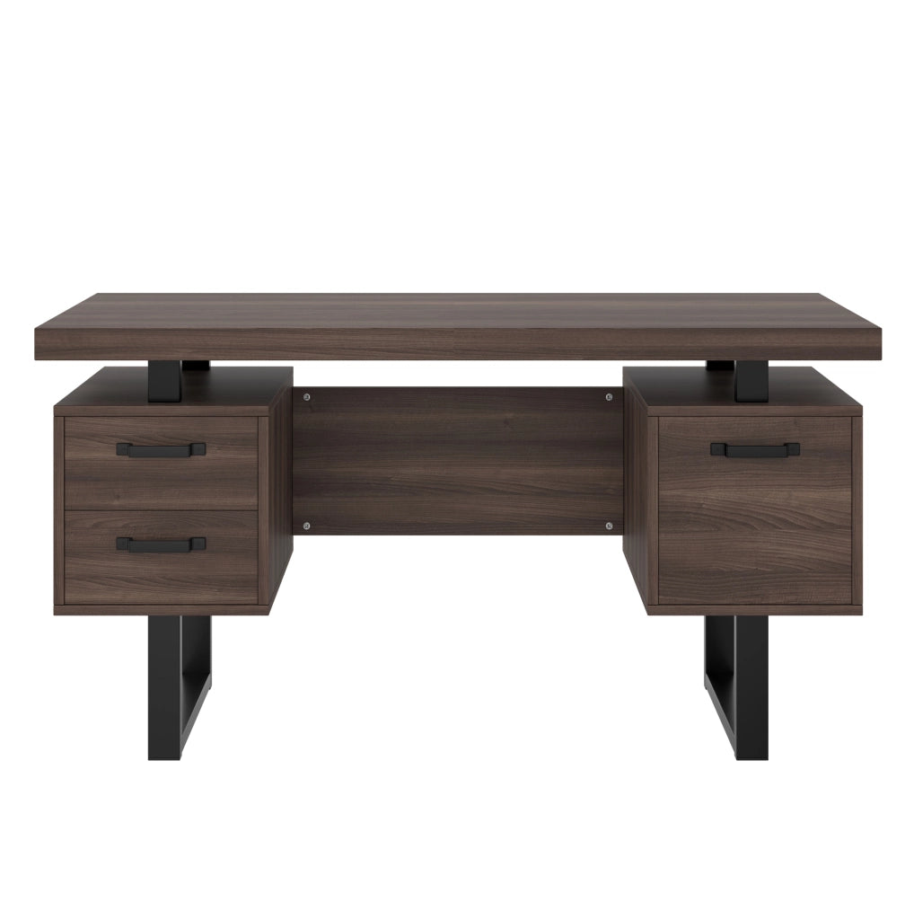 Scrivania da ufficio 135x54 cm con 2 cassetti e vano portadocumenti; MDF marrone