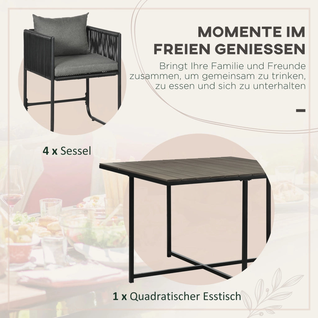 Set Giardino 5 Pezzi ¨C zephmum ¨C Polyrattan Grigio Nero