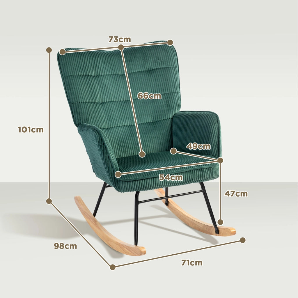 Poltrona a dondolo ¨C Minimal ¨C tessuto verde scuro, struttura in legno