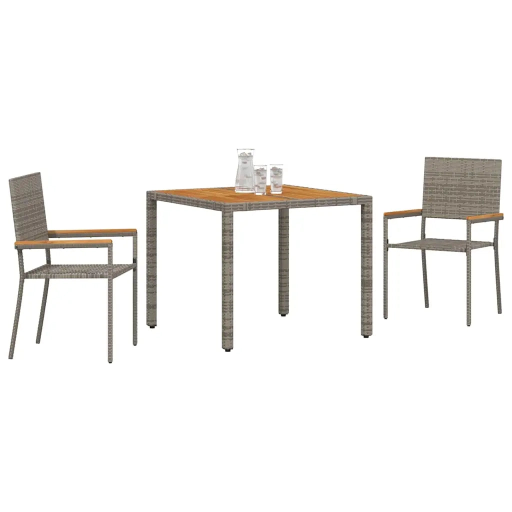 Set da Pranzo per Giardino 3 pcs Grigio polyrattan