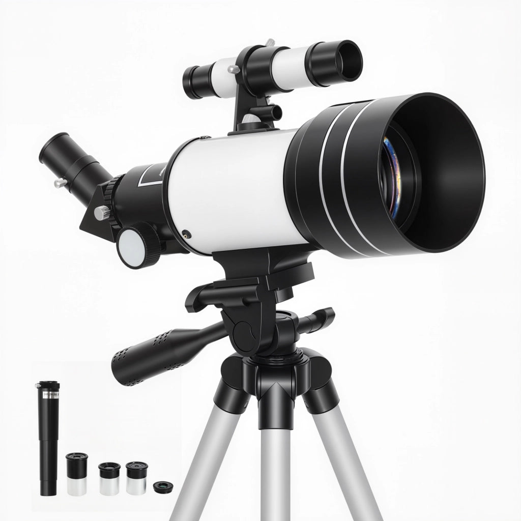 Telescopio astronomico ¨C Xylo ¨C obiettivo 70mm, treppiede regolabile, argento