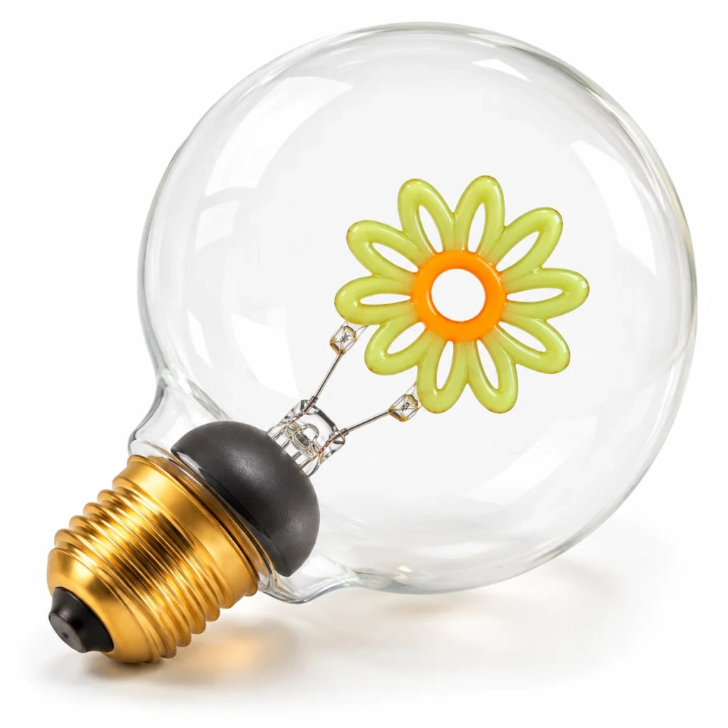 Lampadina in vetro con fiore verde