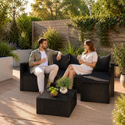 Garden Lounge Set Black Poly Rattan