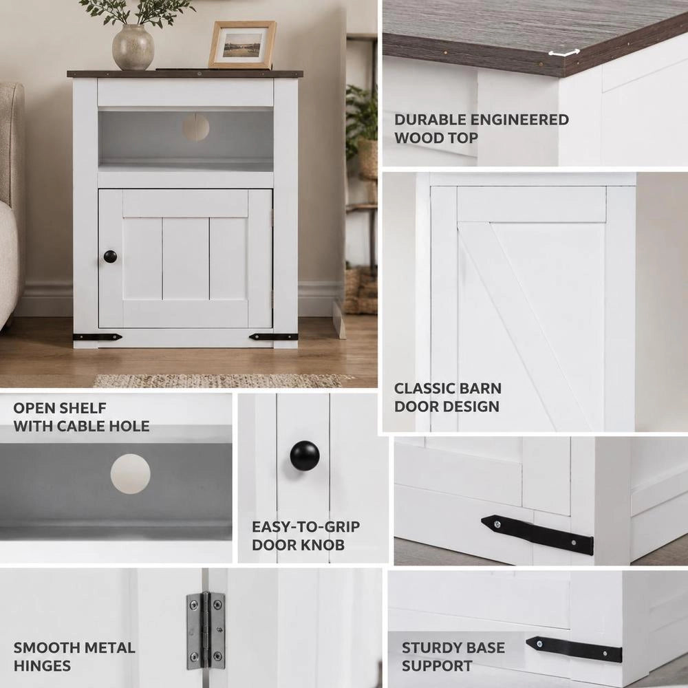 Country Style Nightstand With USB Charging Ports And Outlets, White Wood Grain 3-Tier Storage Side Table For Bedroom Living Room Study, 40x40x60 Cm
