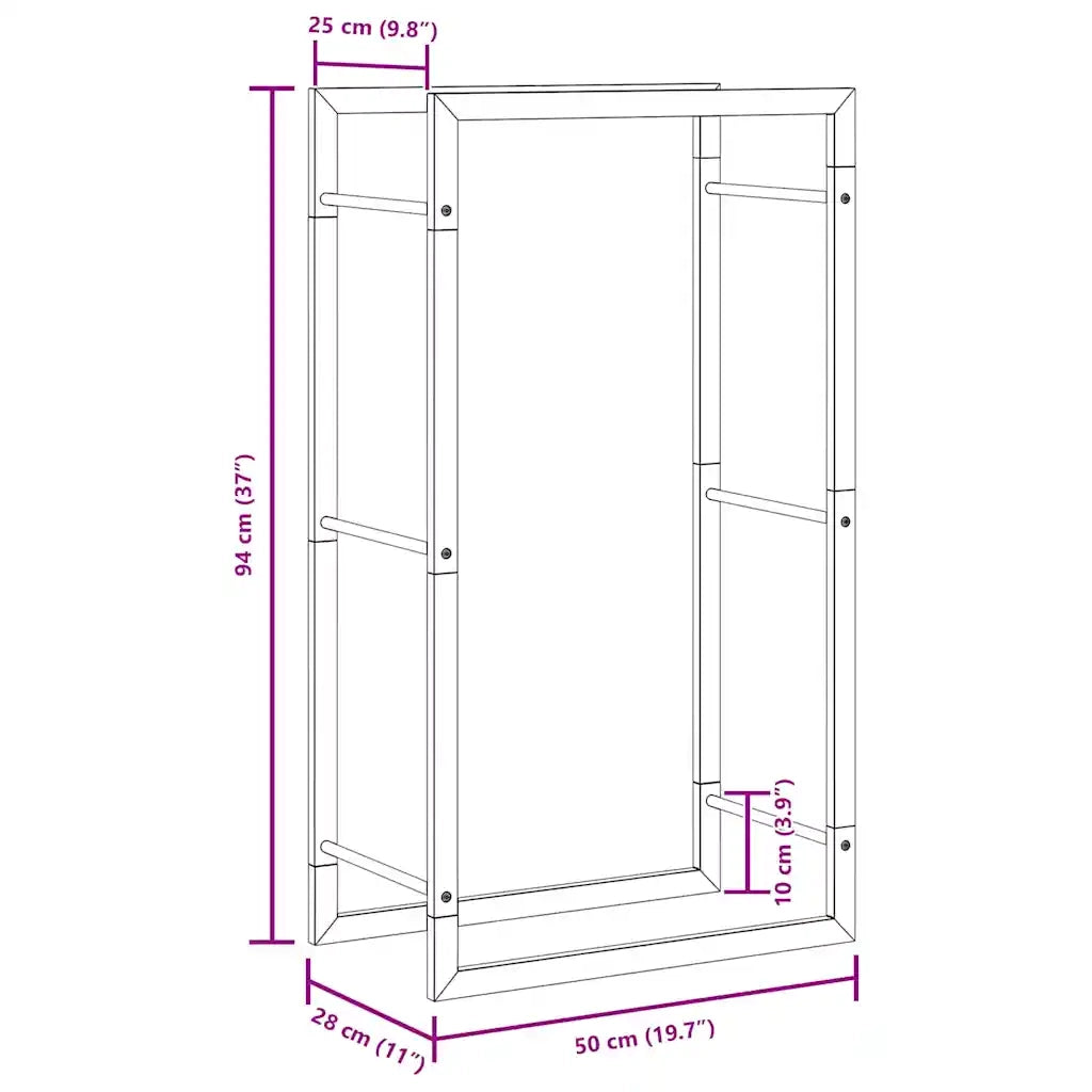 Portalegna Nero Opaco 50x28x94 cm Acciaio CFW5460932