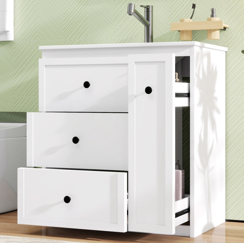 Mobile bagno bianco 76x46x82 cm con lavabo in ceramica integrato e 4 cassetti ampi