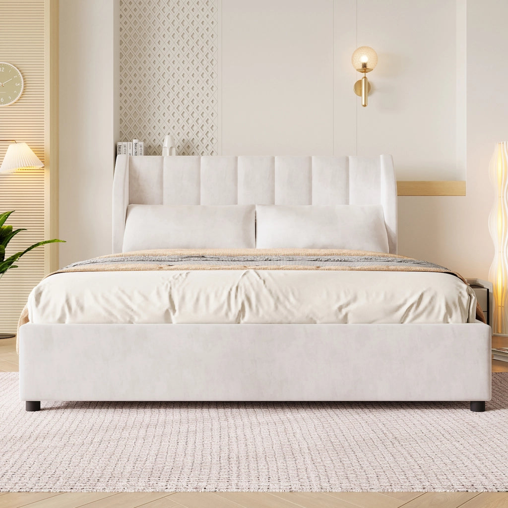Letto singolo 140 ¡Á 200 cm basso imbottito con sponde alte e testiera in velluto francese multicolore