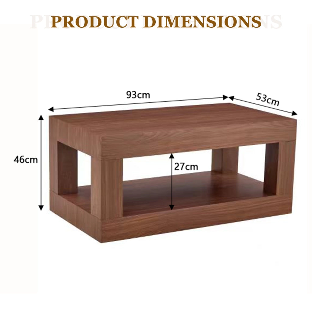 Tavolino da salotto fisso rettangolare a 2 livelli con ripiano aperto; in MDF; per soggiorno; 104×65.5×28 cm; noce