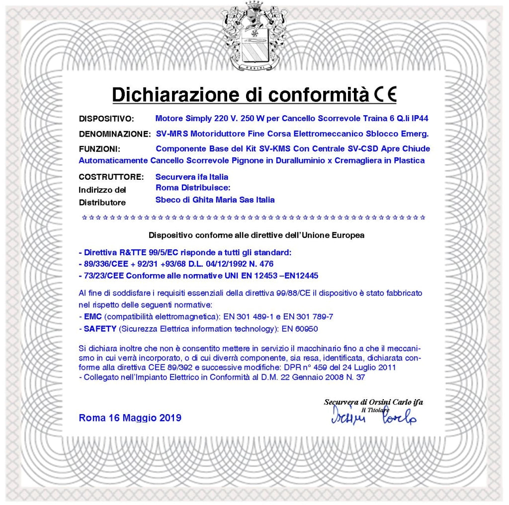 Motore 230 V Con Centrale per Cancello Scorrevole Traina 6 Q.li Radiocomando Faro Selettore 2 Coppie Fotocellule Pignone Acciaio M4 Z12 Fine Corsa Elettromeccanico Ricambio Universale Altre Marche CE