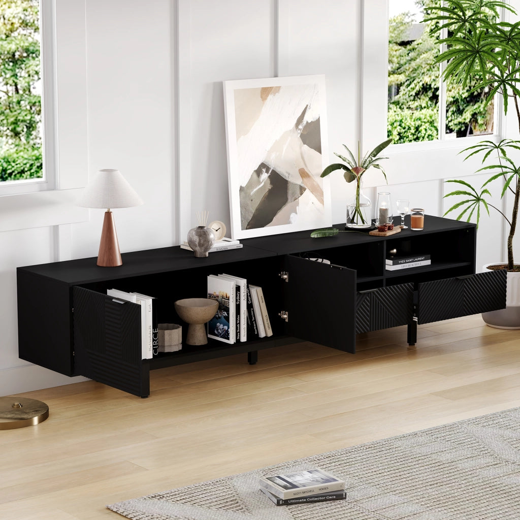 Mobile TV- linee geometriche astratte- nero- 200x40x51 cm- per TV 90"
