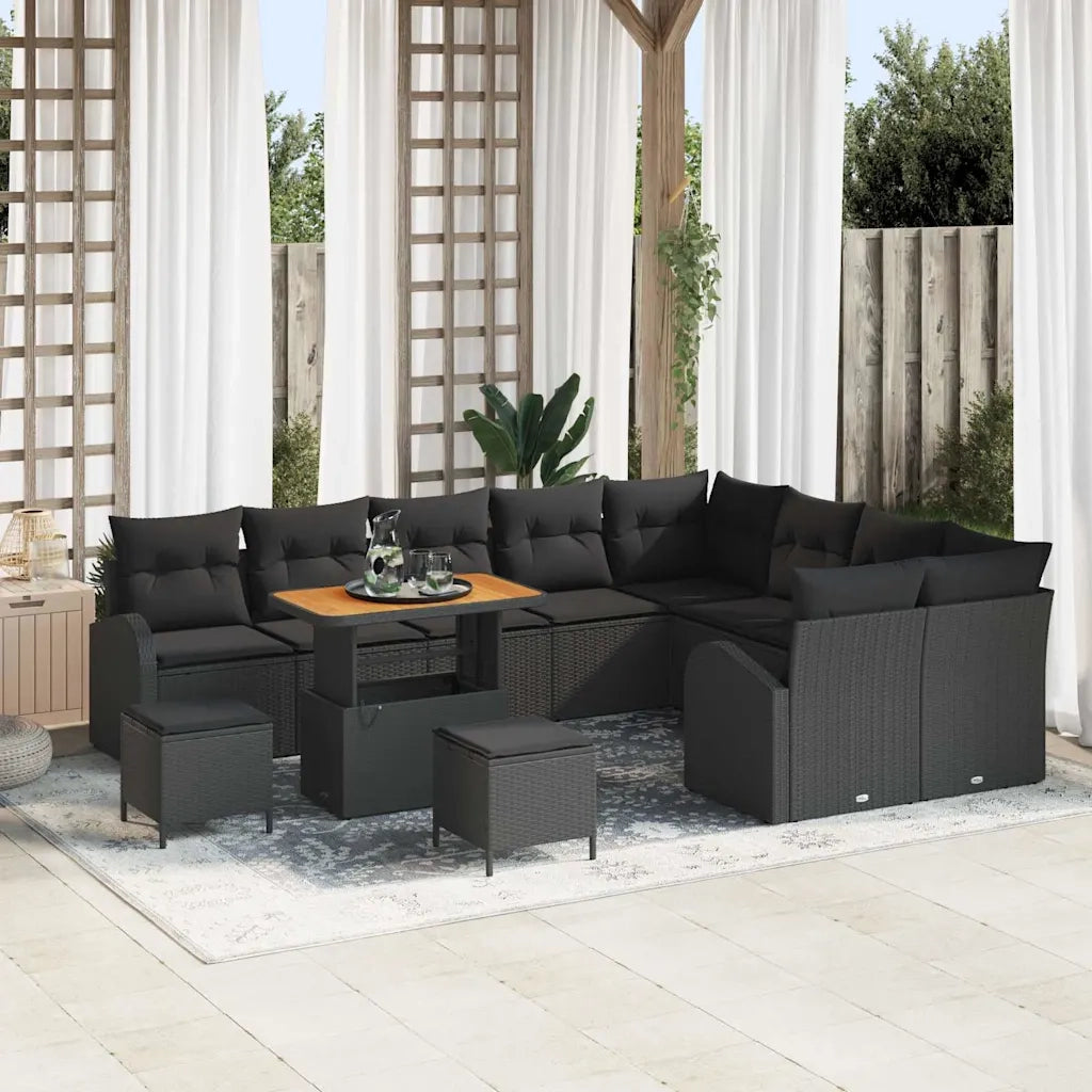 Set Divano da Giardino con cuscino con cuscino 12 pcs Nero