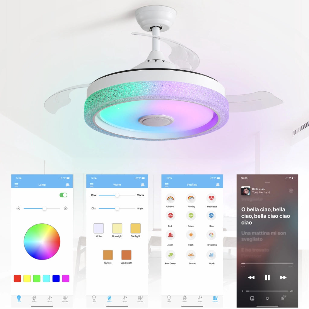Ventilatore da soffitto con luce led 107 cm 3 colori temperatura rgb 32w 3 pale abs motore dc 220v