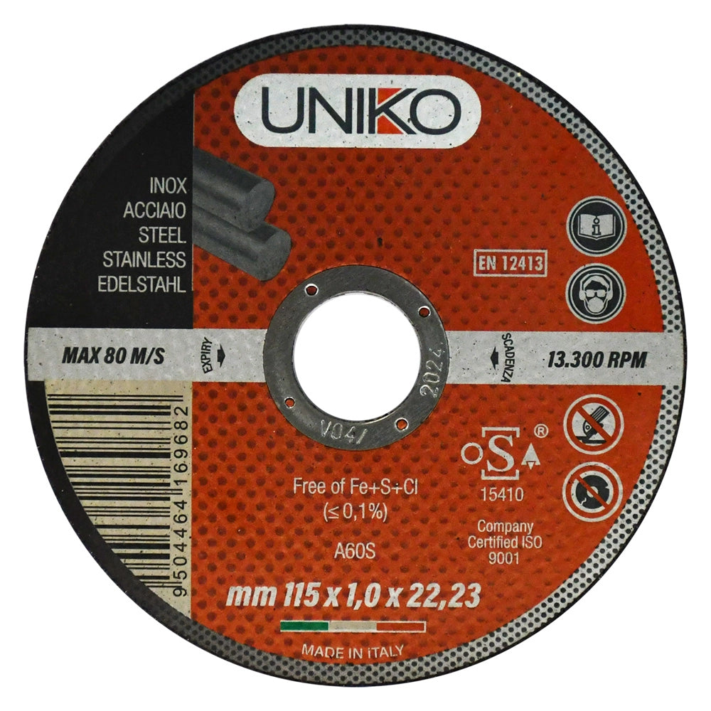 MOLA ABRASIVA PER INOX/FERRO ø 115 x 1,6- 50 pezzi  - UNIKO