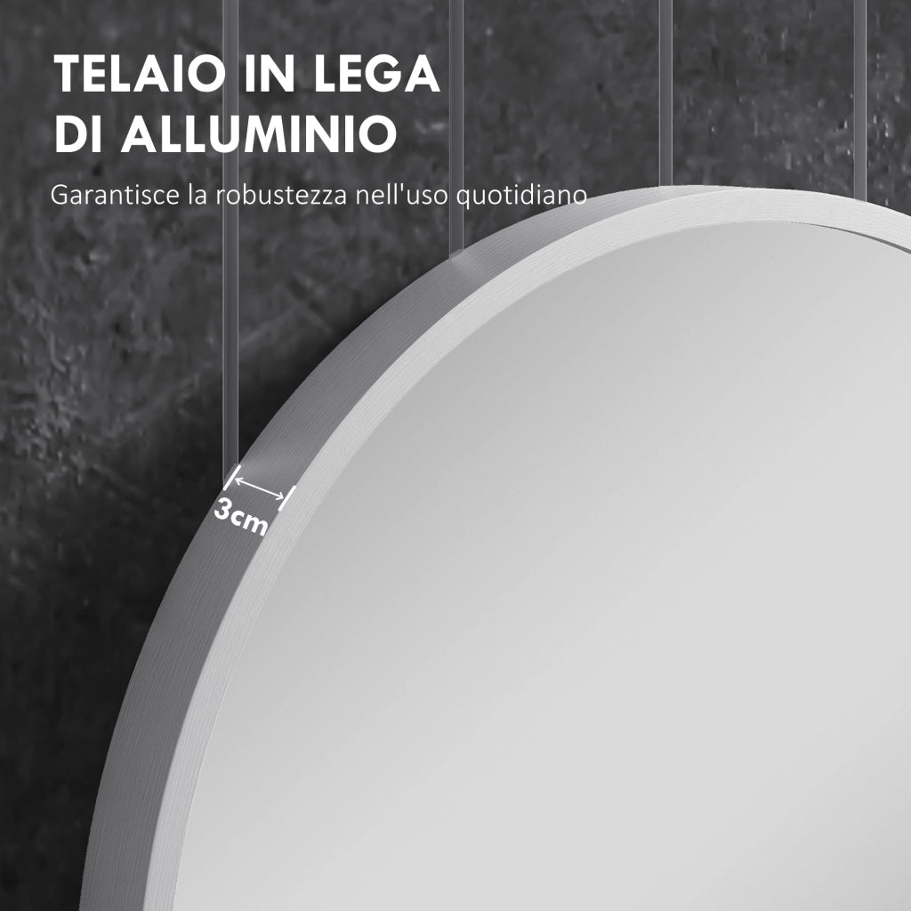 Specchio da Bagno Ovale con Cornice in Alluminio ¨C Minimal ¨C Argento 60x90 cm