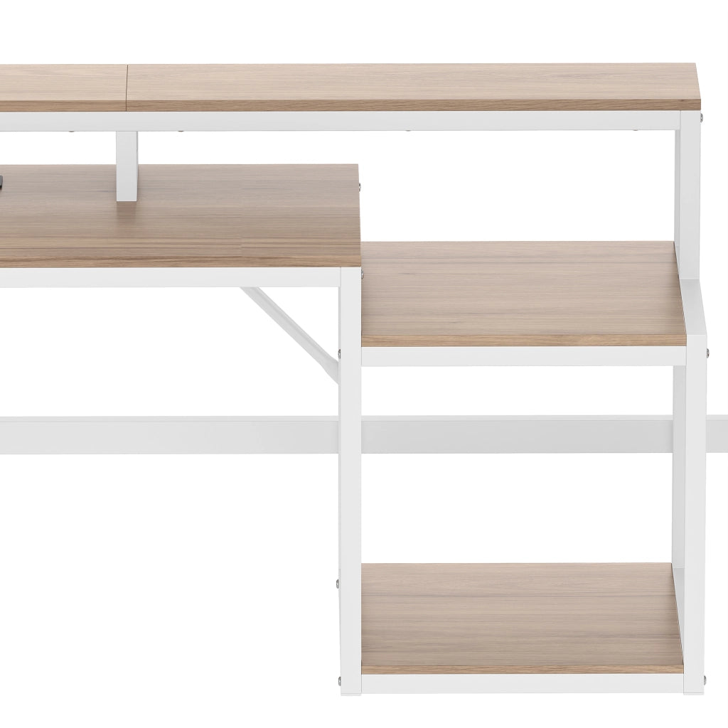 Letto a soppalco 90 ¡Á 200 cm con ripiani; scala con contenitore; barriera; LED multicolore; metallo e MDF bianco