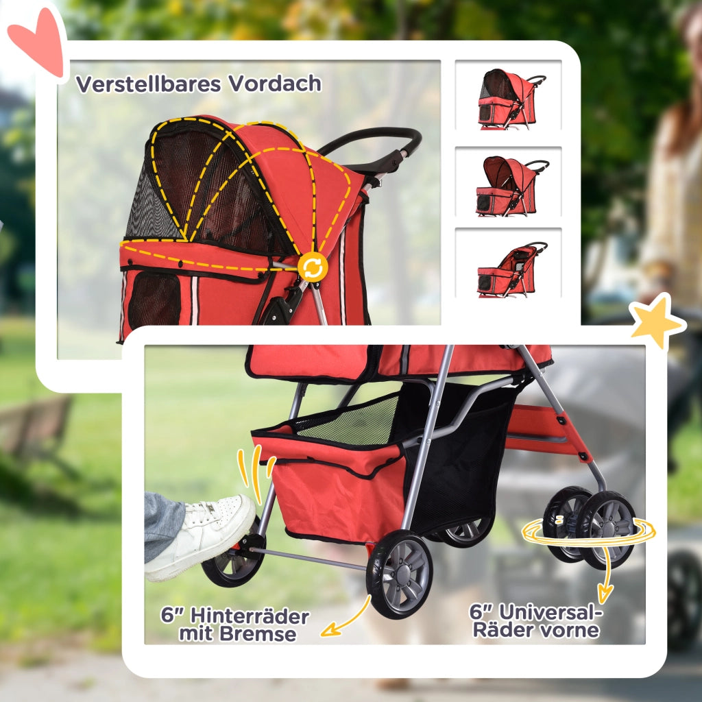 Passeggino per cani pieghevole e leggero, rosso