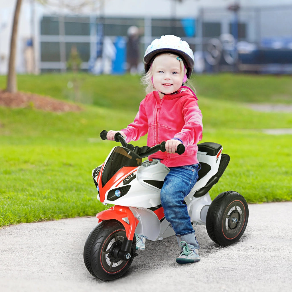 Moto Giocattolo a 3 Ruote per Bambini 18-36 Mesi, Motocicletta Cavalcabile Stile Polizia con Musica e Fari Senza Pedali in PP e Metallo Bianco e Rosso