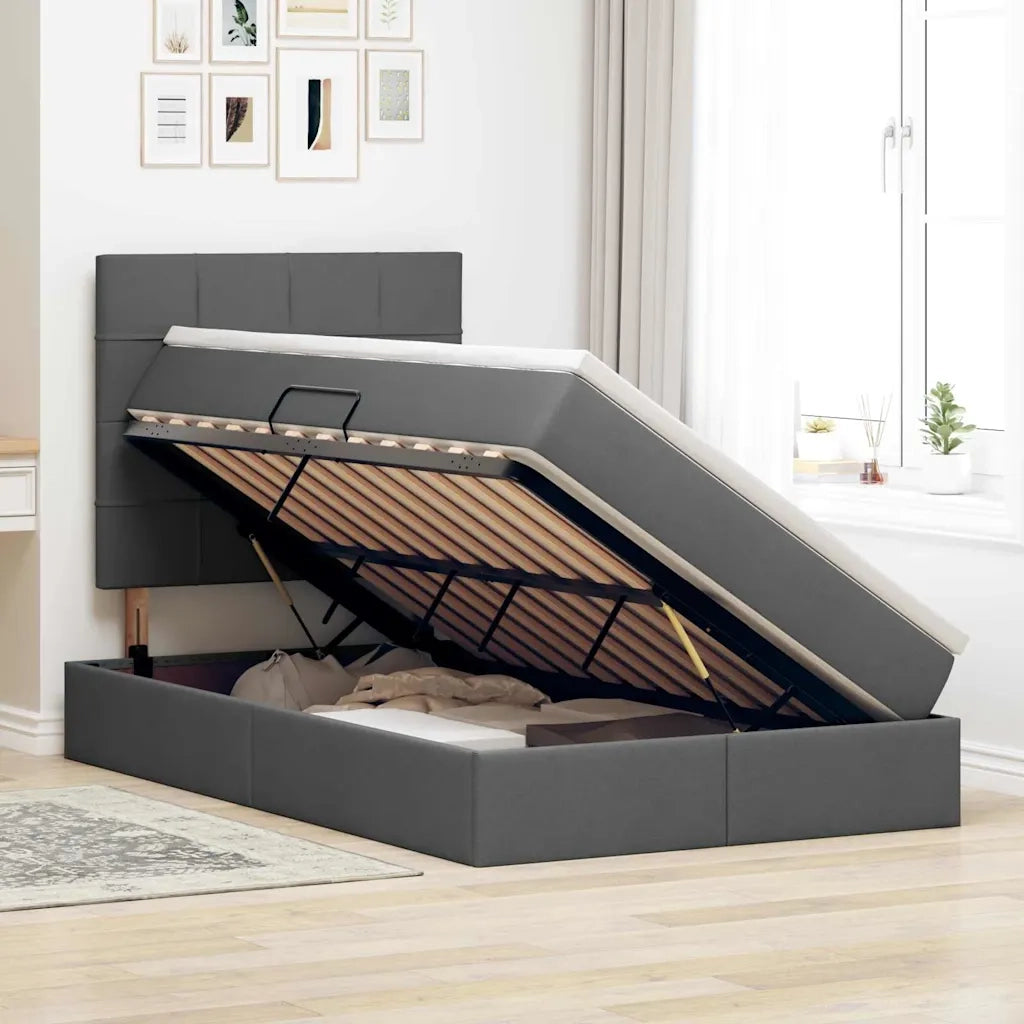 Letto con contenitore e LED con led Grigio scuro 120 x 200 cm