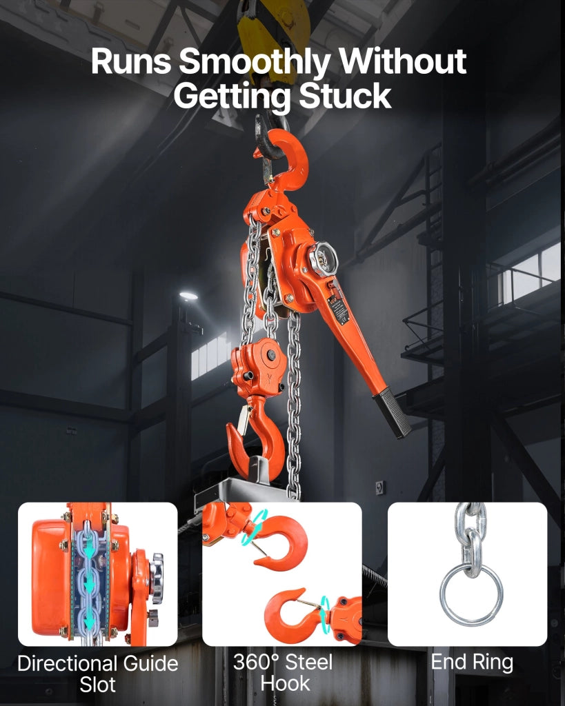 Paranco a Catena Manuale a Leva HSH6.0T, Capacità 6000 kg, Catena Acciaio G80 Sollevamento 6 m, Robusto ed Ergonomico per Officina Garage