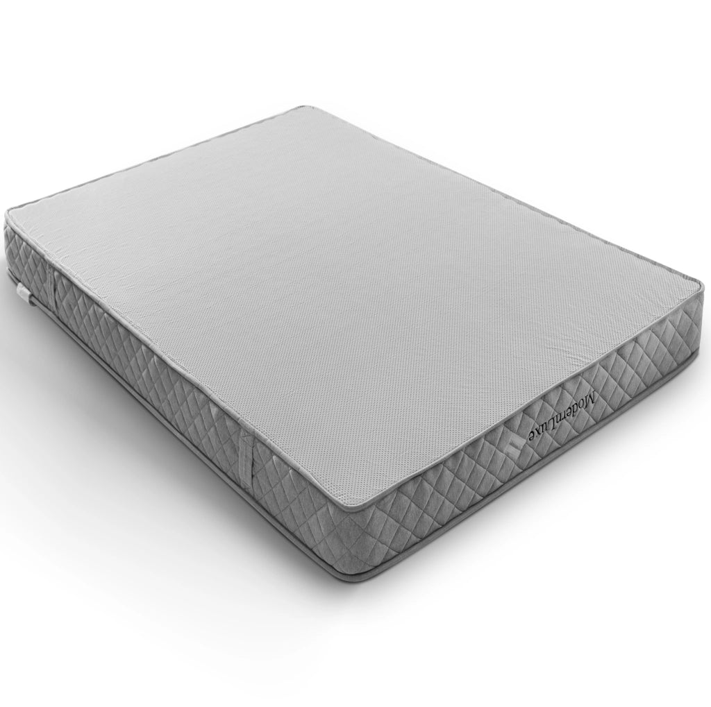 Letto imbottito 140x200 cm con rete e materasso H3 a 7 zone in lino grigio