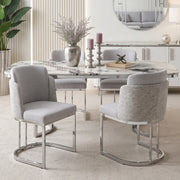 Set di 4 sedie da pranzo in ciniglia grigio e argento
