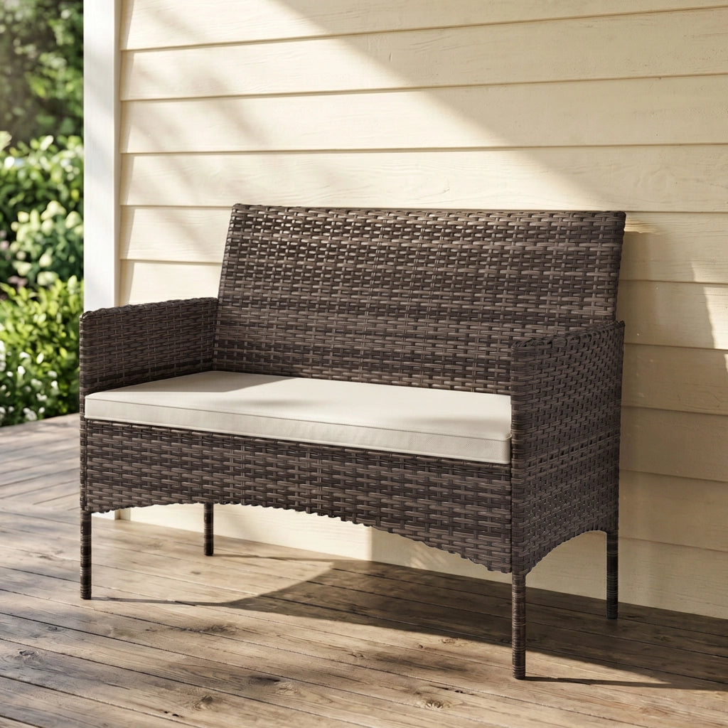 Divano da Giardino 2 Posti con Cuscini ¨C Minimal ¨C Rattan e Acciaio, 115x63x85 cm, Beige