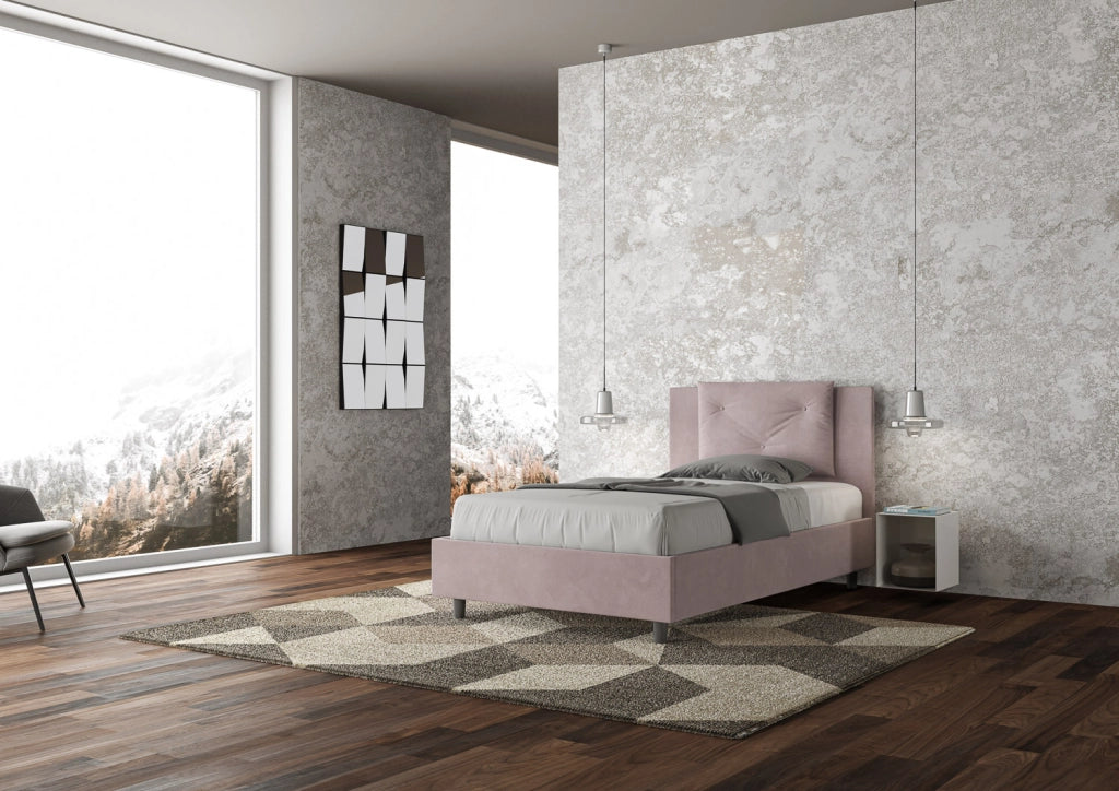 BS COM Letto una piazza e mezza senza rete imbottito 110x190 microfibra glicine