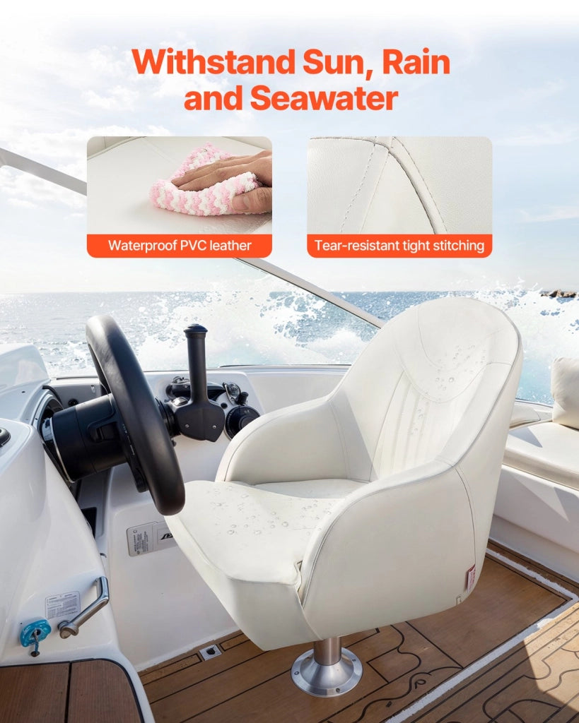 1 pz. AD75573 Sedile per Barca Ribaltabile Schienale Basso in Pelle Impermeabile Bianco Ergonomico e Resistente per Barche da Pesca Yacht 594x543x483