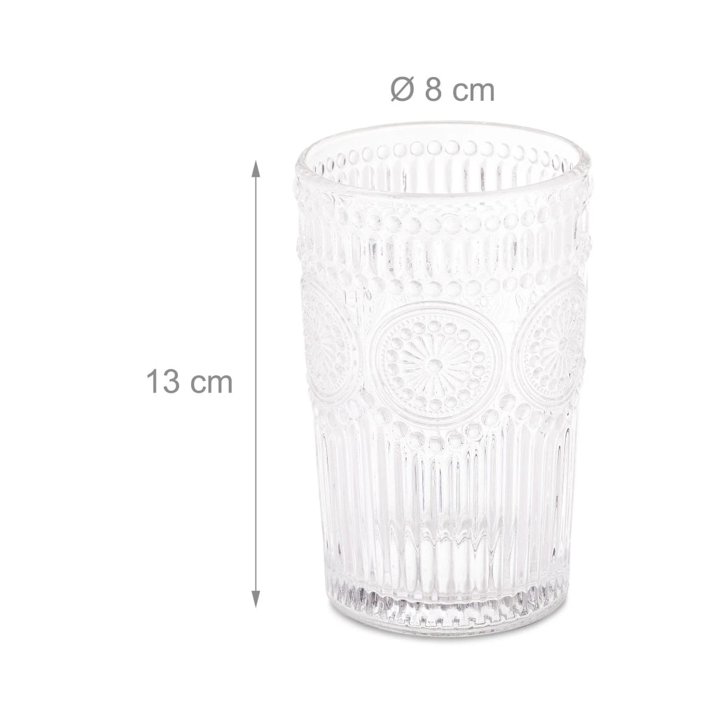 Set di 4 bicchieri vintage decorativi da 400 ml per acqua limonata cocktail stile boho in vetro trasparente 13_0011647