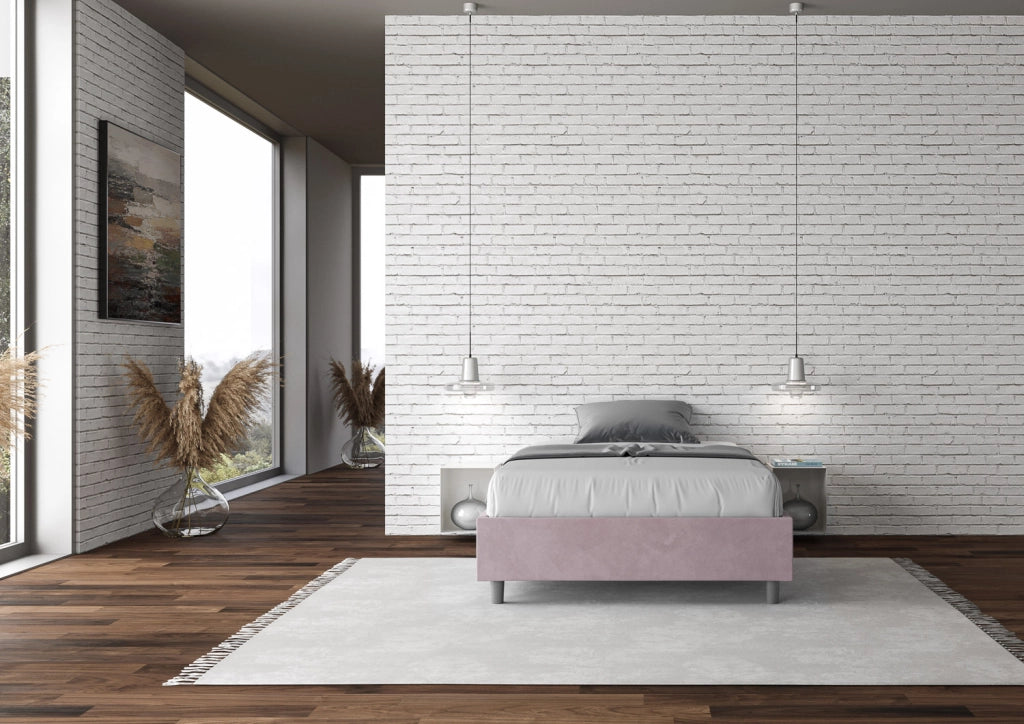 BS COM Letto singolo con rete imbottito 100x190 microfibra glicine