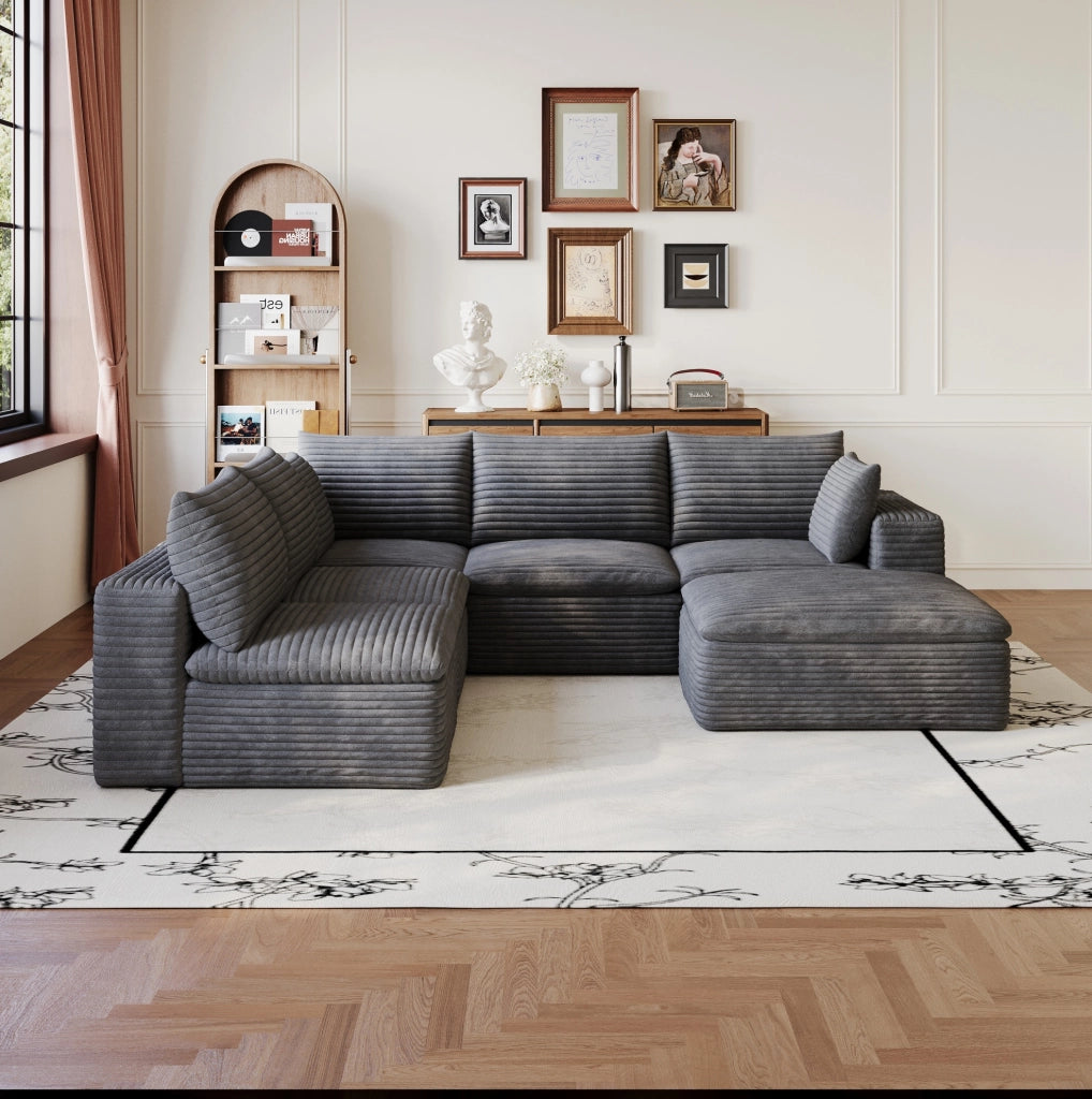 Divano modulare ULEVR in tessuto grigio scuro con supporto in schiuma e design componibile
