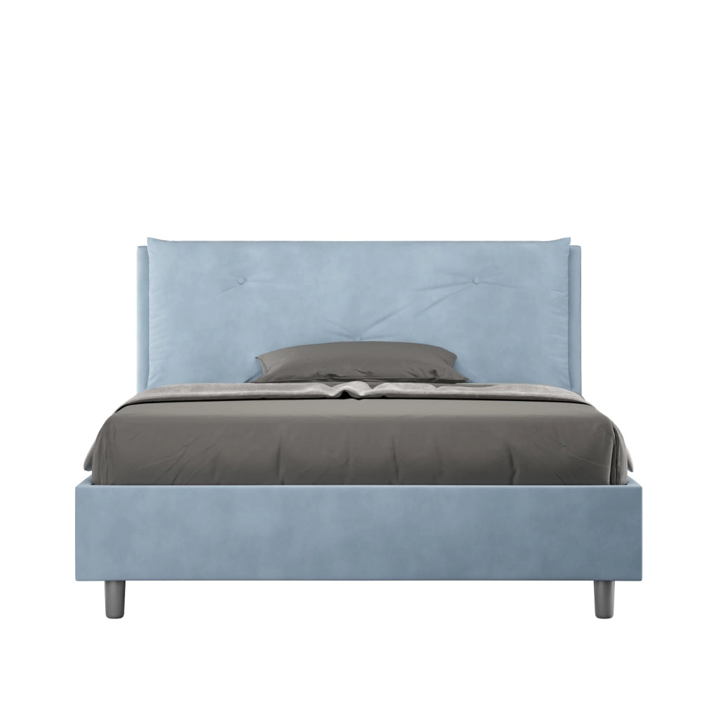 Letto Matrimoniale Francese 140x210 cm con Rete e Contenitore Imbottito in Microfibra Appia Large Azzurro