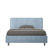 Letto Matrimoniale Francese 140x210 cm con Rete e Contenitore Imbottito in Microfibra Appia Large Azzurro