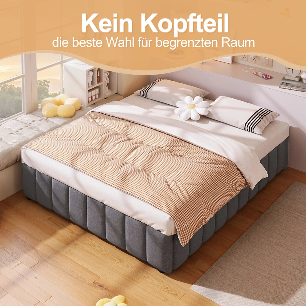 Letto per adulti 140x200 cm con vano contenitore idraulico; senza testiera; struttura in lino grigio