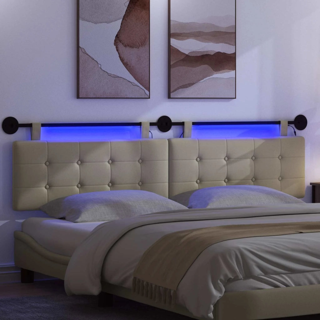 Testiera | Testata sospesa Con luce LED Crema Similpelle