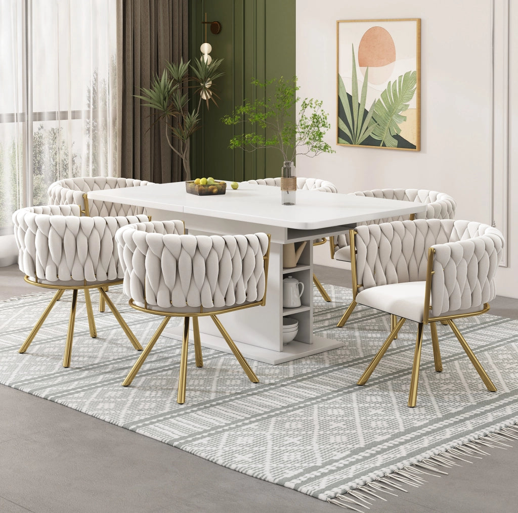 SEDIA Girevole 360° Set da 4 pezzi in velluto Beige e Oro