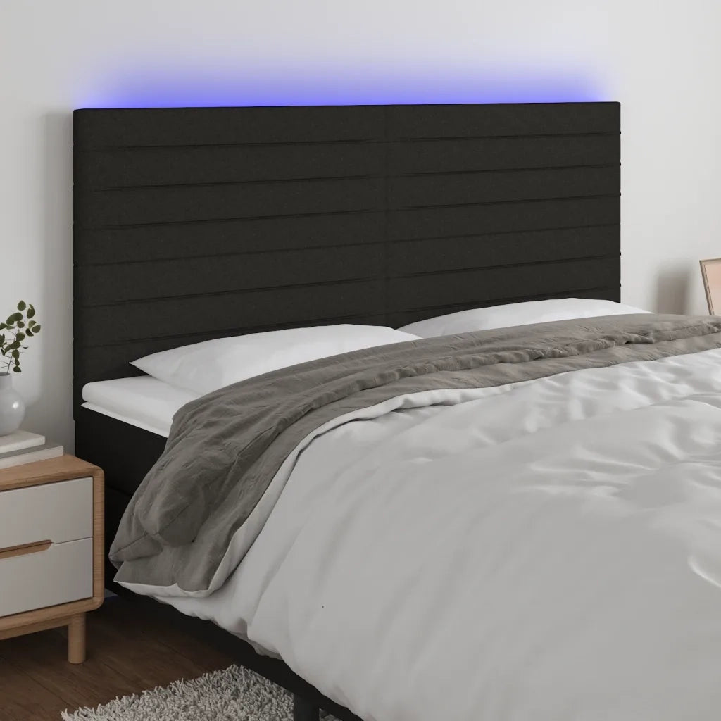 Testiera | Testata a LED nero 200x5x118/128cm in Tessuto