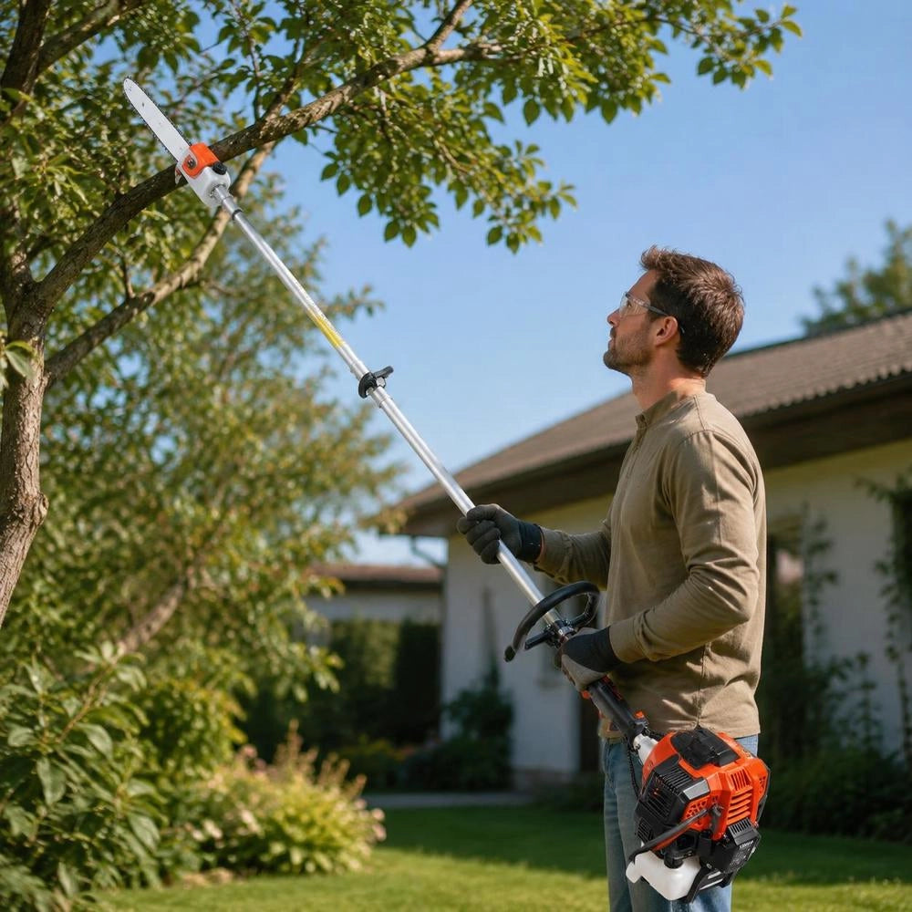 Petrol Pole Pruner, 2-stroke, 52 Cc, Chainsaw, Telescopic Saw With 2.2–2.94 M Extendable Pole, 35.6 Cm Bar, 850 Ml Fuel Tank, For Powerful And Safe Sawing In High Tree Canopies