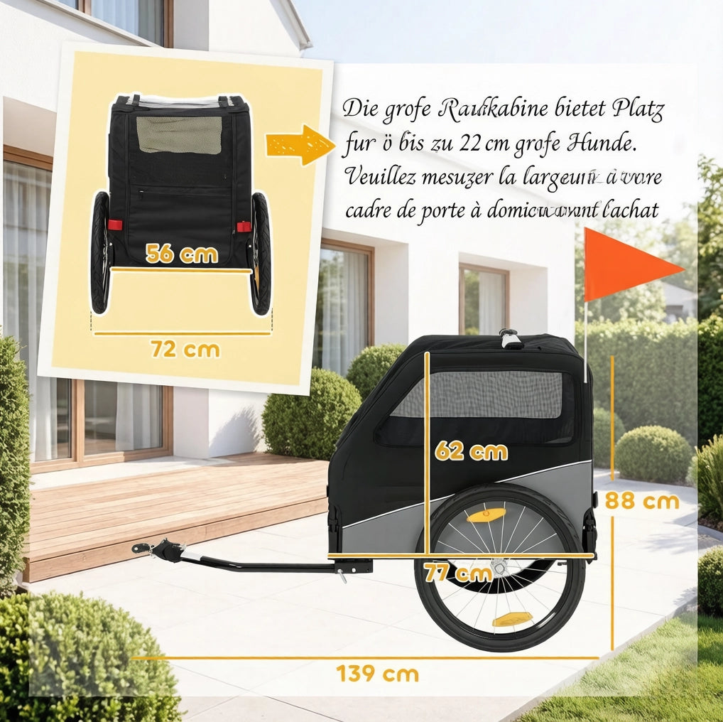 Rimorchio per bici per cani fino a 20 kg nero e grigio