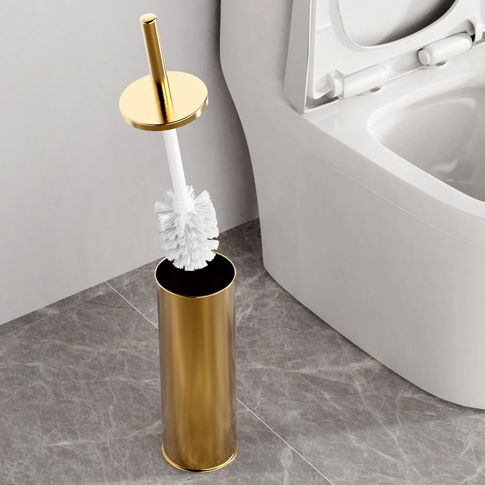 Scopino WC da terra con base in acciaio inox 410 dorato spazzolone bagno cilindrico design moderno pratico