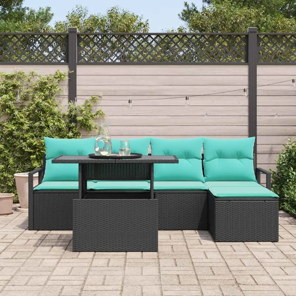 Set Divano da Giardino con cuscino 6 pcs Nero e blu 3348812