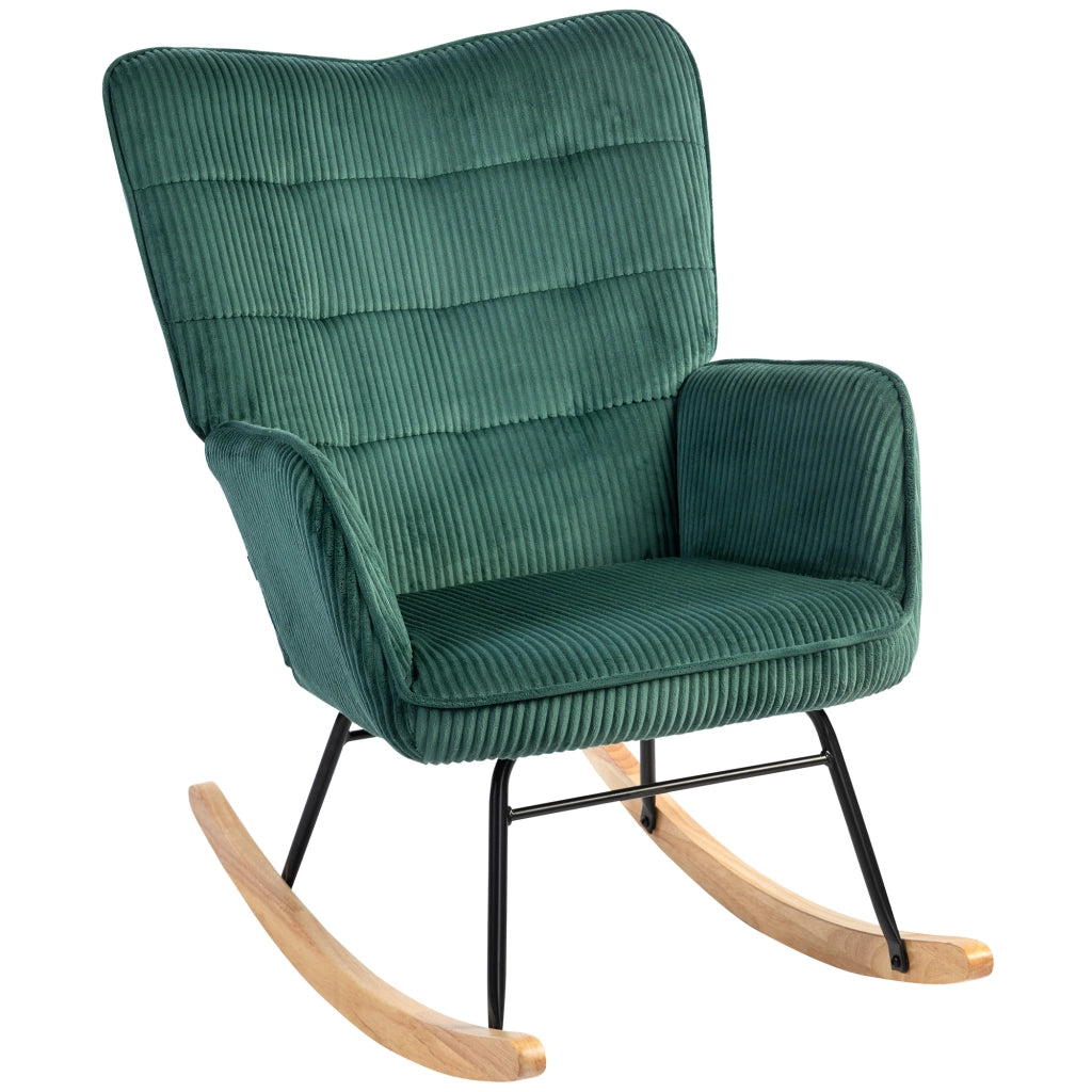 Poltrona a dondolo ¨C Minimal ¨C tessuto verde scuro, struttura in legno