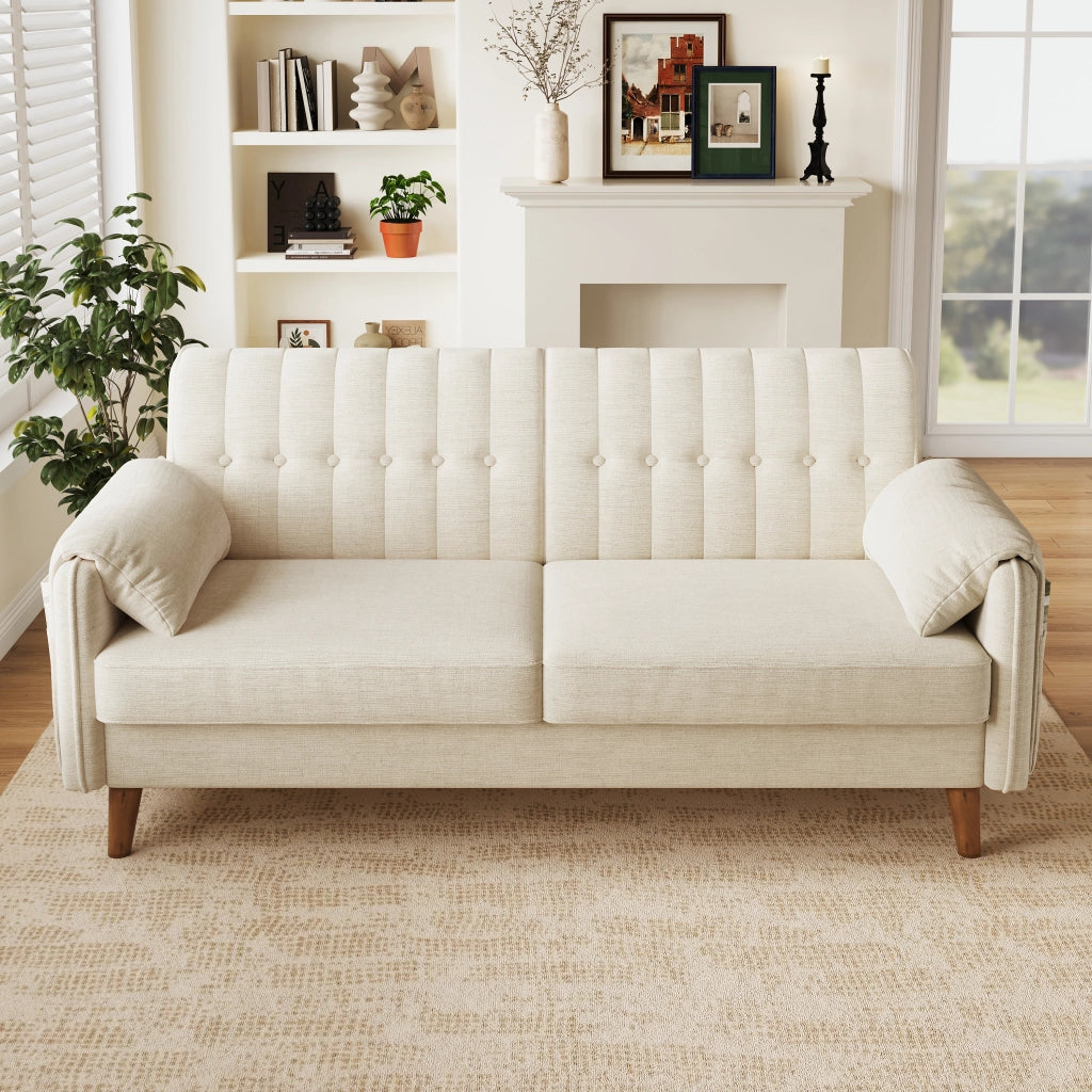 Divano 2 posti 161.5x79x83.5 cm con tasche laterali in ciniglia beige