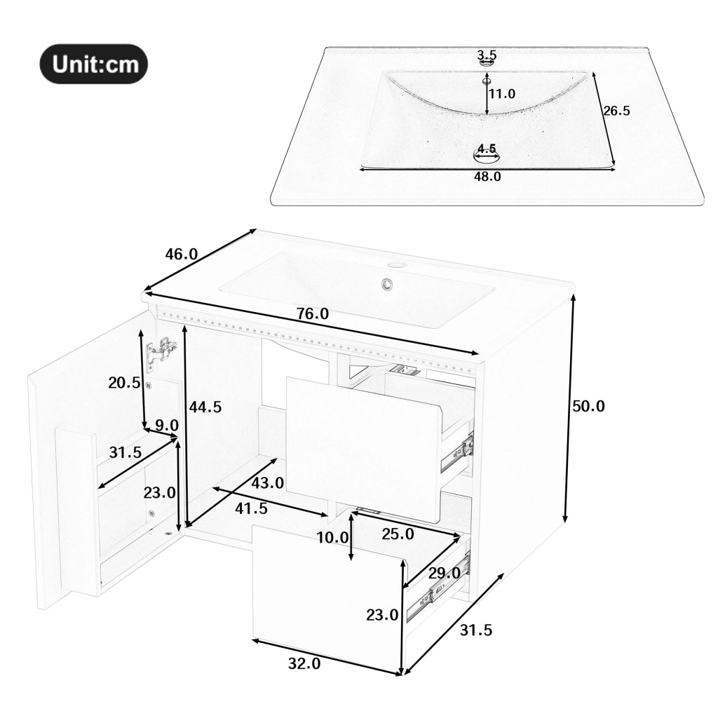 Mobile bagno sospeso bianco con lavabo integrato